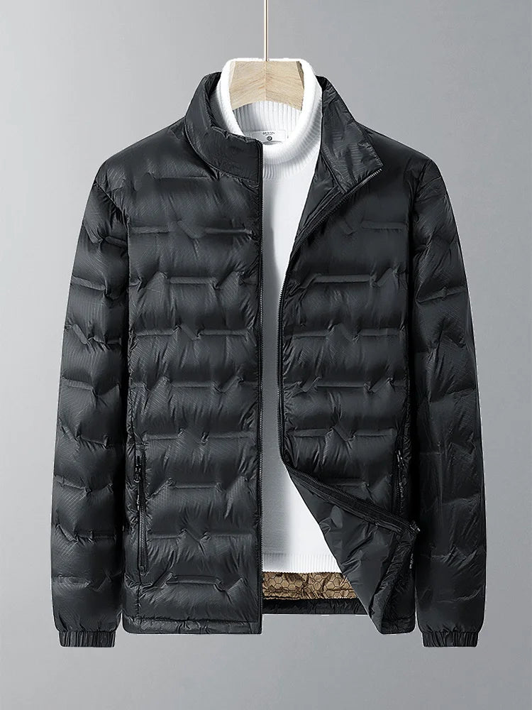 Žieminė vyriška pūkinė striukė, baltas ančių pūkų paminkštintas lengvas paltas