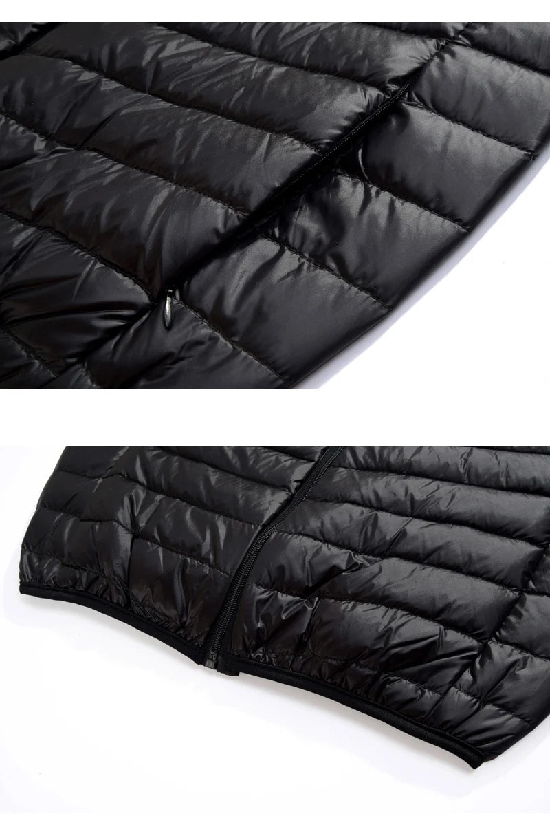 Itin plona vyriška pūkinė striukė, balta striukė su gobtuvu