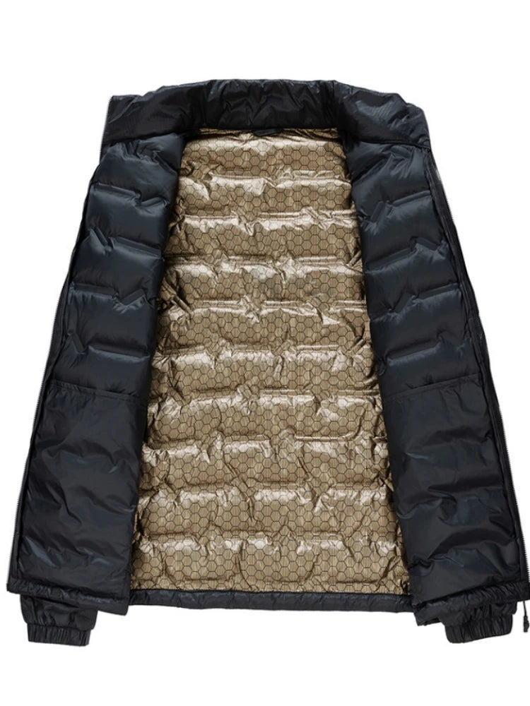 Žieminė vyriška pūkinė striukė, baltas ančių pūkų paminkštintas lengvas paltas