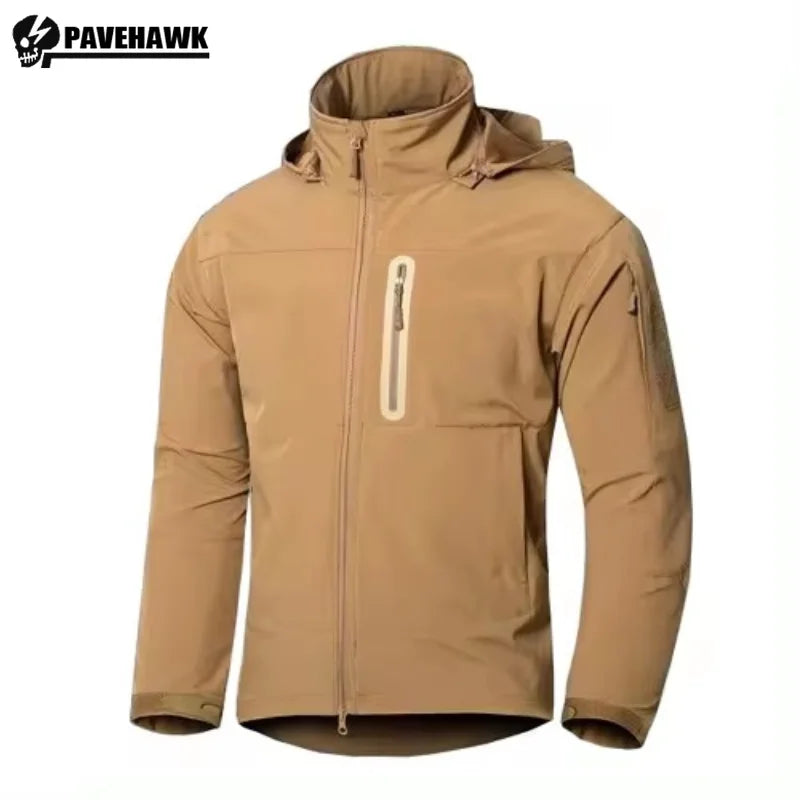 Taktinė lauko vyriška striukė su gobtuvu, vandeniui atspari Soft Shell įkraunama striukė