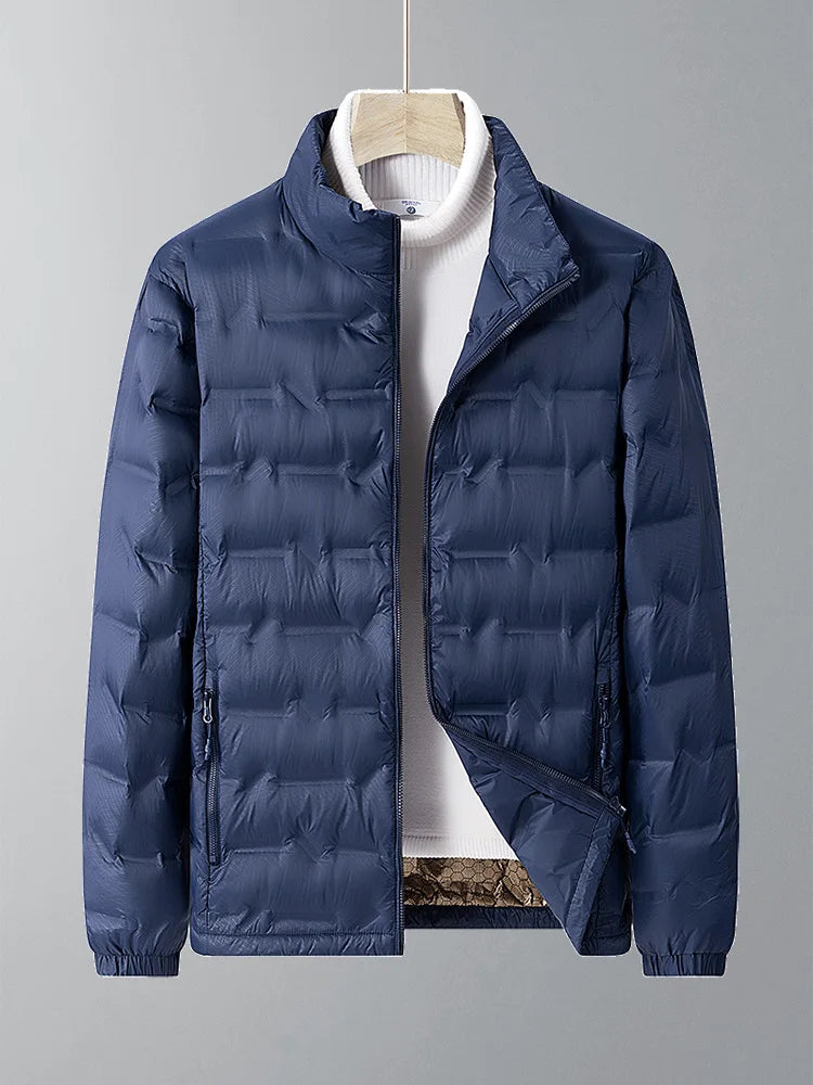 Žieminė vyriška pūkinė striukė, baltas ančių pūkų paminkštintas lengvas paltas