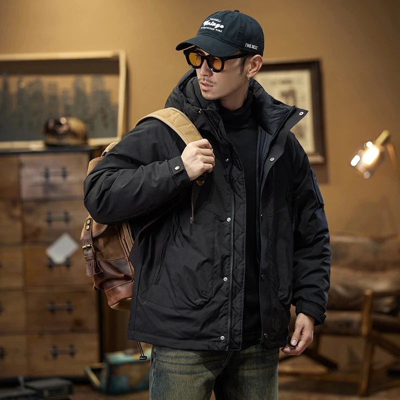 Žieminė lauko striukė nuo vėjo su gobtuvu