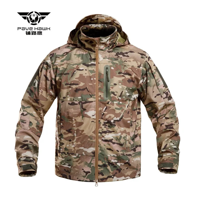 Taktinė lauko vyriška striukė su gobtuvu, vandeniui atspari Soft Shell įkraunama striukė