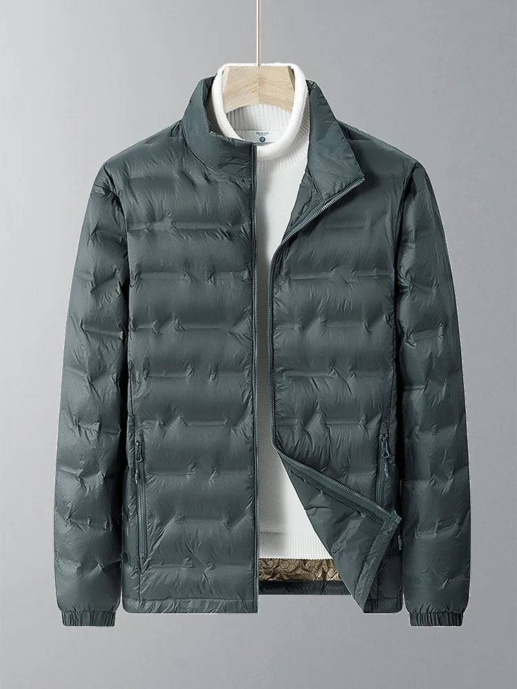 Žieminė vyriška pūkinė striukė, baltas ančių pūkų paminkštintas lengvas paltas