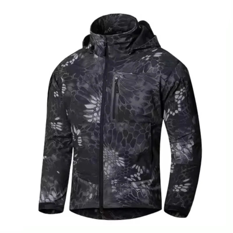 Taktinė lauko vyriška striukė su gobtuvu, vandeniui atspari Soft Shell įkraunama striukė
