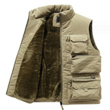 New Fashion Men Cargo Vest Winter Thick Fleece Warm Sleeveless Sport Jacket