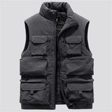 New Fashion Men Cargo Vest Winter Thick Fleece Warm Sleeveless Sport Jacket